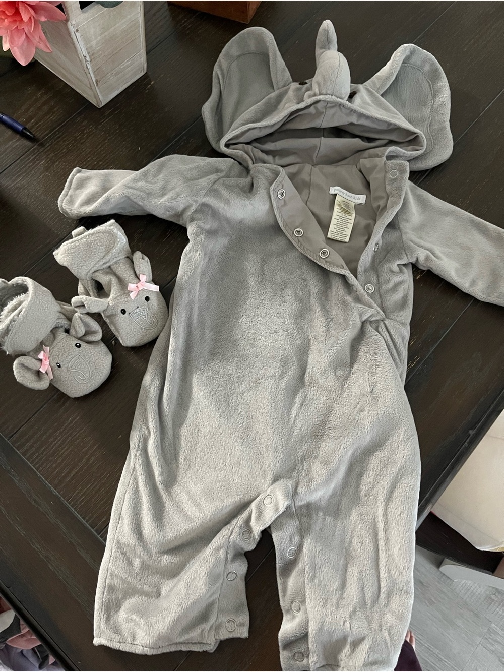 Pottery Barn Kids Gray Elephant Hooded One-Piece with shoes